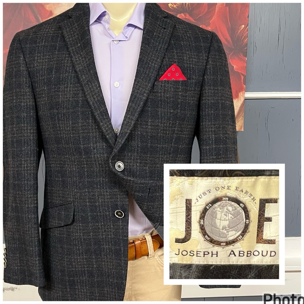 Joseph Abboud Tweed Blazer Sport Coat Mens 42S Short Slim Fit Navy/Black/Brown